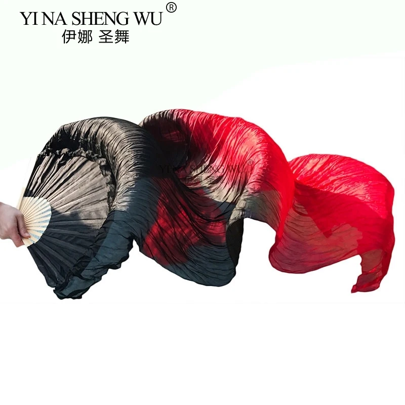 Belly Dance Fans 1pc Left Hand Handmade Dyed Fan Long Fan 100% Real Silk Dance Practice Performance Silk Gradient Color 5 Sizes
