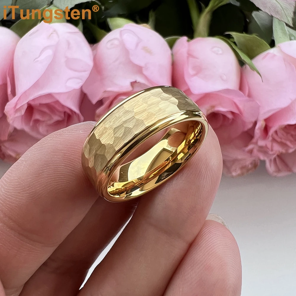 ITungsten 6 مللي متر 8 مللي متر الرجال النساء التنغستن خاتم الخطوبة العصرية مجوهرات نغمتين حواف متدرجة مطروق النهاية الراحة صالح #5