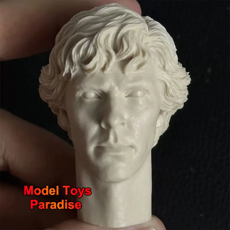 Unpainted 1/6 Scale Male Soldier Benedict Cumberbatch Head Sculpt Sherlock Holmes White Model Head Fit 12'' Action Figure Doll