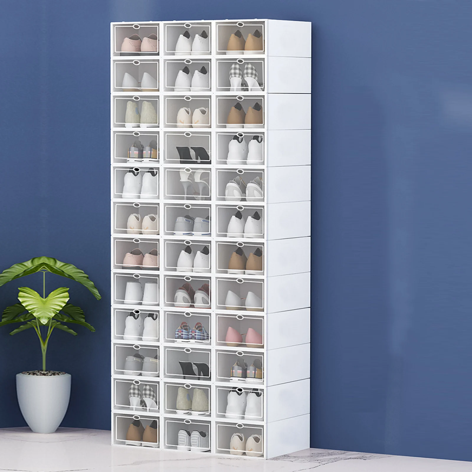 

6Pcs Plastic Shoes Storage Box Transparent Stackable Dustproof Shoe Organizer for Home Store Hotel Clear Shoe Container