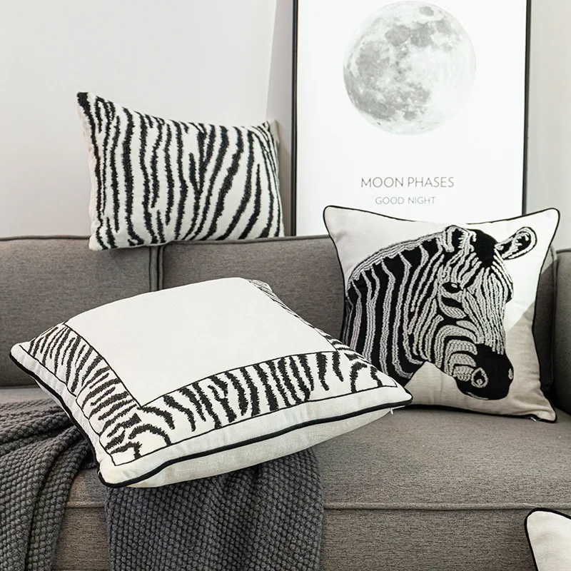 Embroidered Black And White Geometric Simple Christmas Cushion Cover Christmas Tree Pillow Case Winter Decoration Home For Sofa