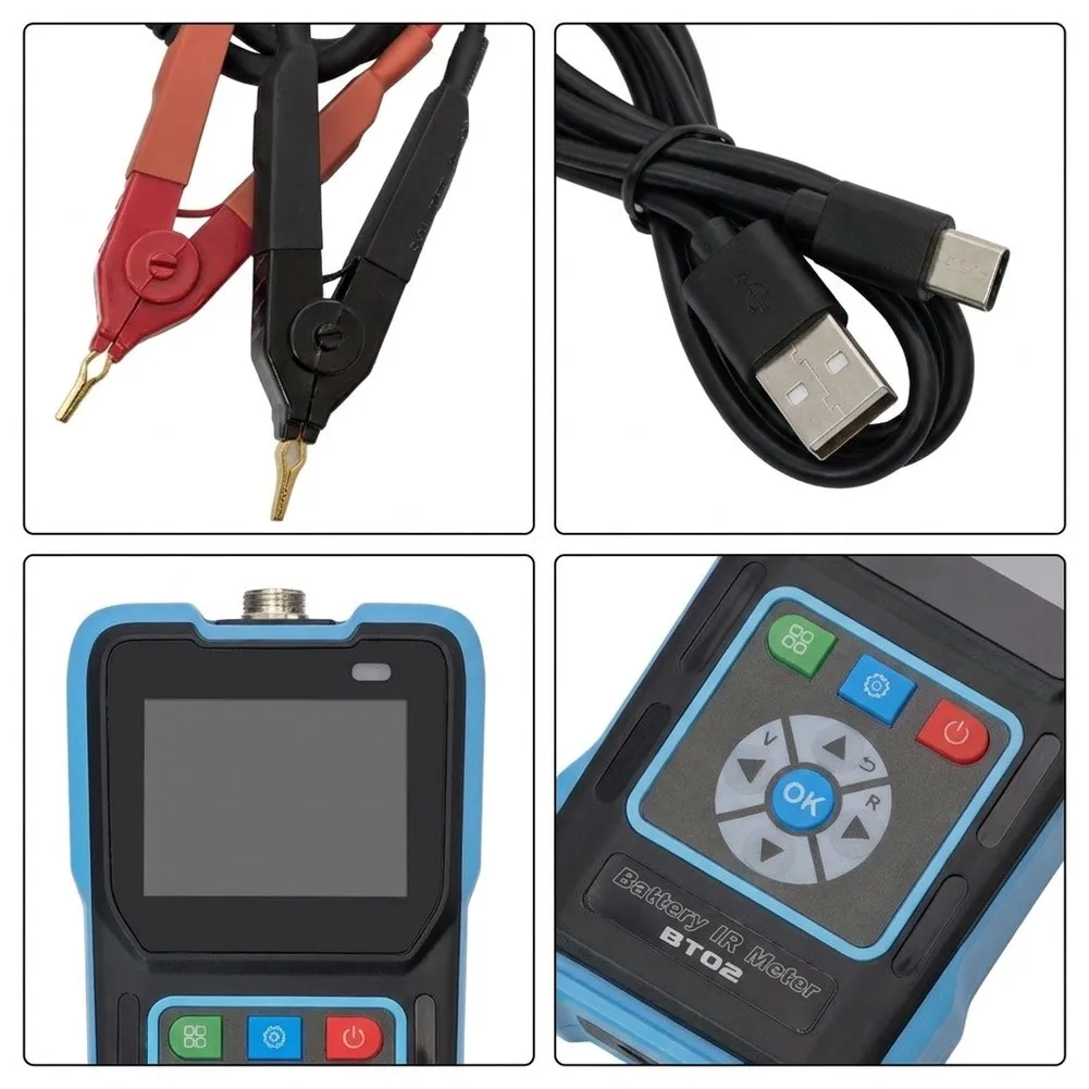 BT02 Four-Wire For Battery Tester for Internal Resistance and DC Voltage with Simultaneous Dual-Screen Display and Calibration