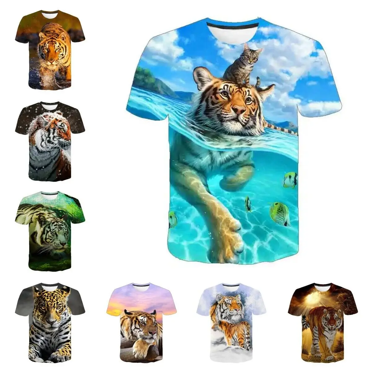 Tiger 3D T-Shirt Unisex Women Men Kids Short Sleeve Tops Pullover