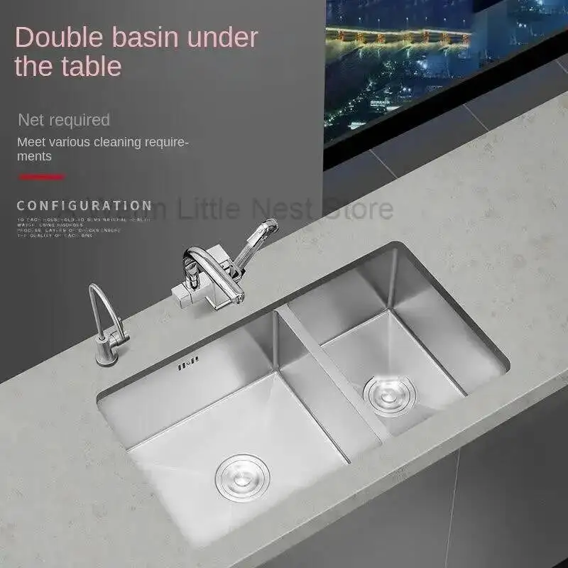 

Кухонная мойка из нержавеющей стали с двойным отсеком, ручной работы, современная, встраиваемая под столешницу, с аксессуарами и сушилкой для посуды