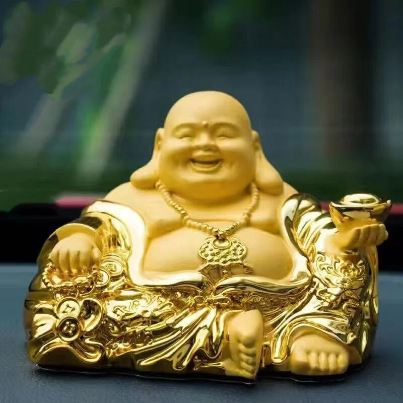 

Resin Gold Ingot Miler Buddha Statue God of Wealth of China Home Decor Character