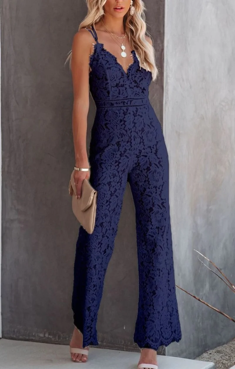 Elegant Formal Sheer Black Lace Jumpsuit Womens Overalls Sexy Mesh Patchwork Romper Loose Long Trousers Female Wide Leg Jumpsuit