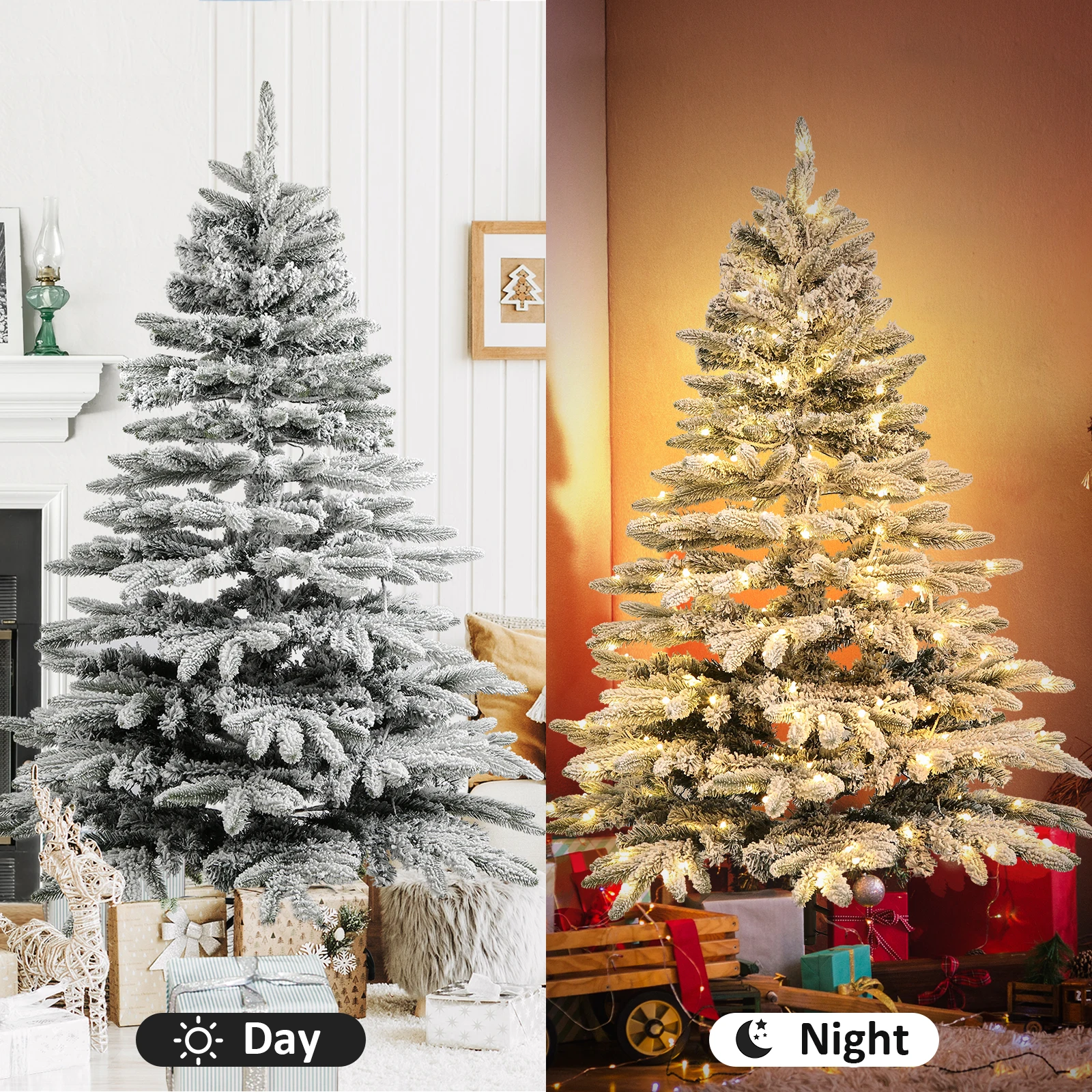 7.5 Ft Pre-Decorated Pencil Christmas Tree Pre-Lit Holiday Tree with Clear Lights Collapsible 400 LED Warm White Lights