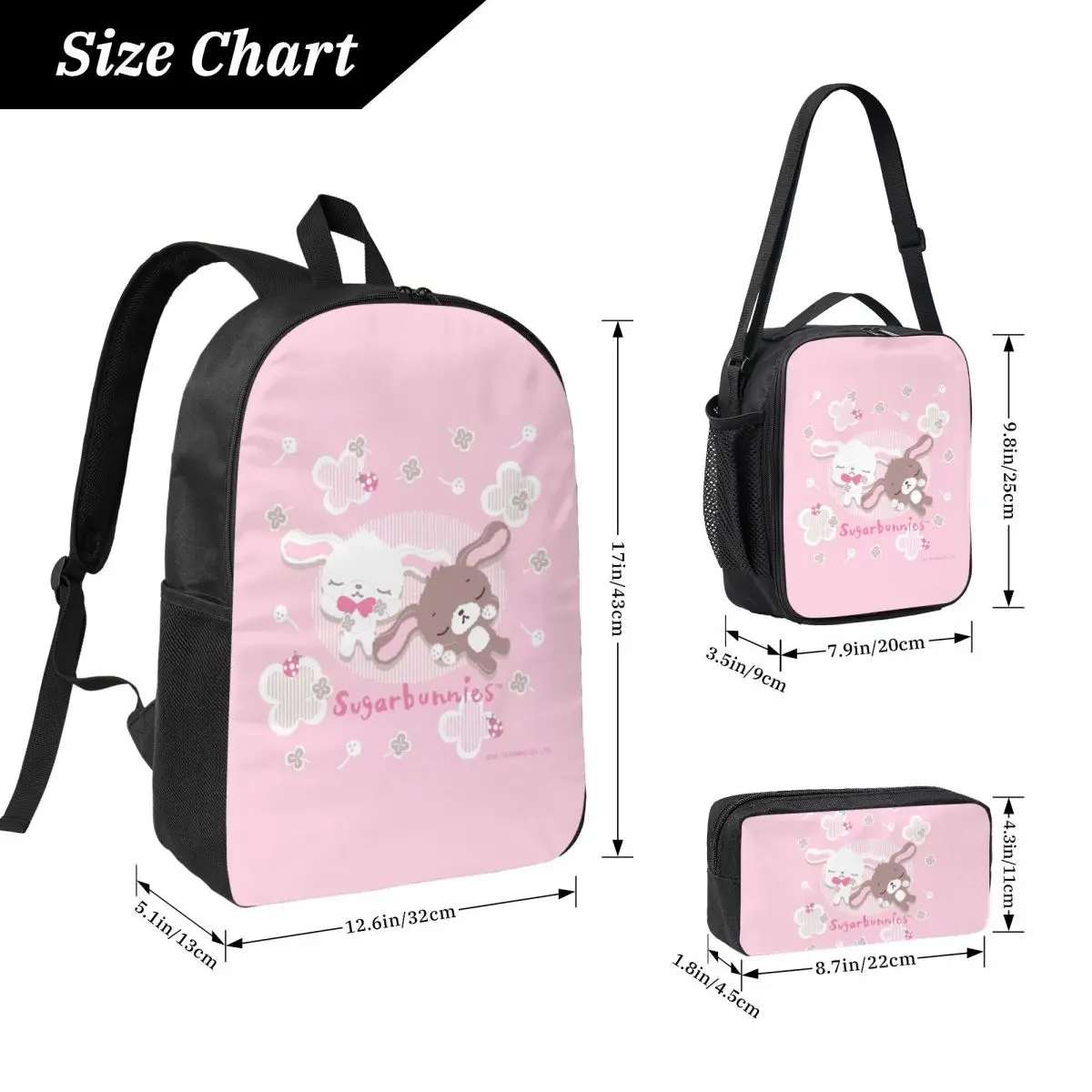Zaino Sugarbunnies Studente Ragazzi Ragazze BookBag Borsa da scuola Borse a tracolla per computer Borsa da pranzo isolata 3ps Astuccio