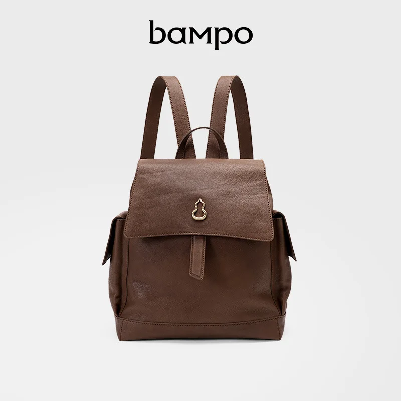 

BAMPO 2025 New Eaves Bag Top Grain Cowhide Backpack Women's Retro Large Capacity Vegetable-Tanned Leather Backpack