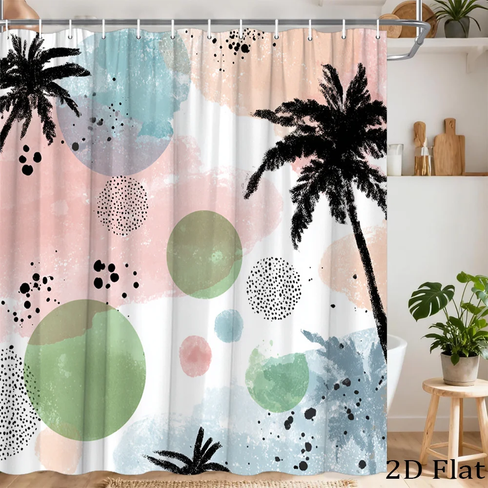 

Tropical Palm Print Shower Curtain Boho Coastal Bathroom Decor Water Resistance Shower Curtain