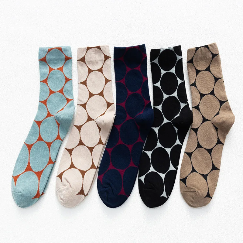 1/5 pairs Spring Autumn Casual Comfortable Women's Socks Dots Simple Contrasting Colors Cute Mid length Socks Fashionable Socks