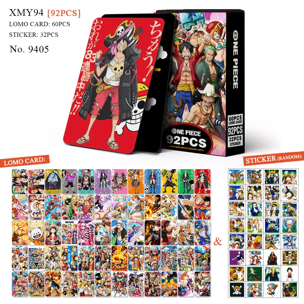 92Pcs/Set One Piece Series Cartoon Lomo Cards HD Printd Photocards And Stickers Luffy Hancock Zoro Sanji Nami Collection Gifts