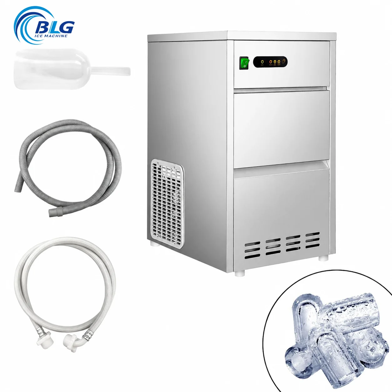 25kg Daily Output Commercial Bullet Ice Maker Large Capacity Round Bullet Ice Making Equipment for Catering Use