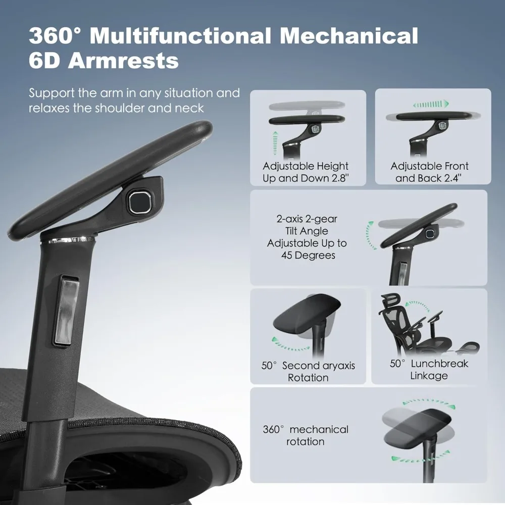 كرسي مكتب وألعاب شبكي مريح مع مسند للقدمين، كرسي مكتب منزلي عالي الظهر، دعم قطني مريح، 130 °   إمالة، Adj