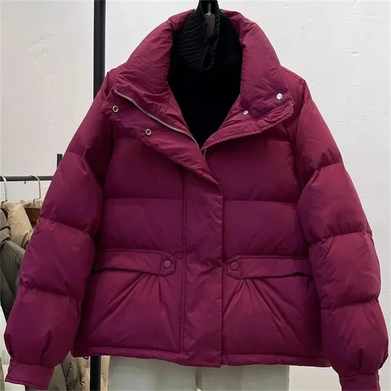 Parkas Women Puffy Jacket 2024 New Fashion Loose Casual Winter Stand Collar Coat Female Lightweight Short Down Cotton Jacket Out