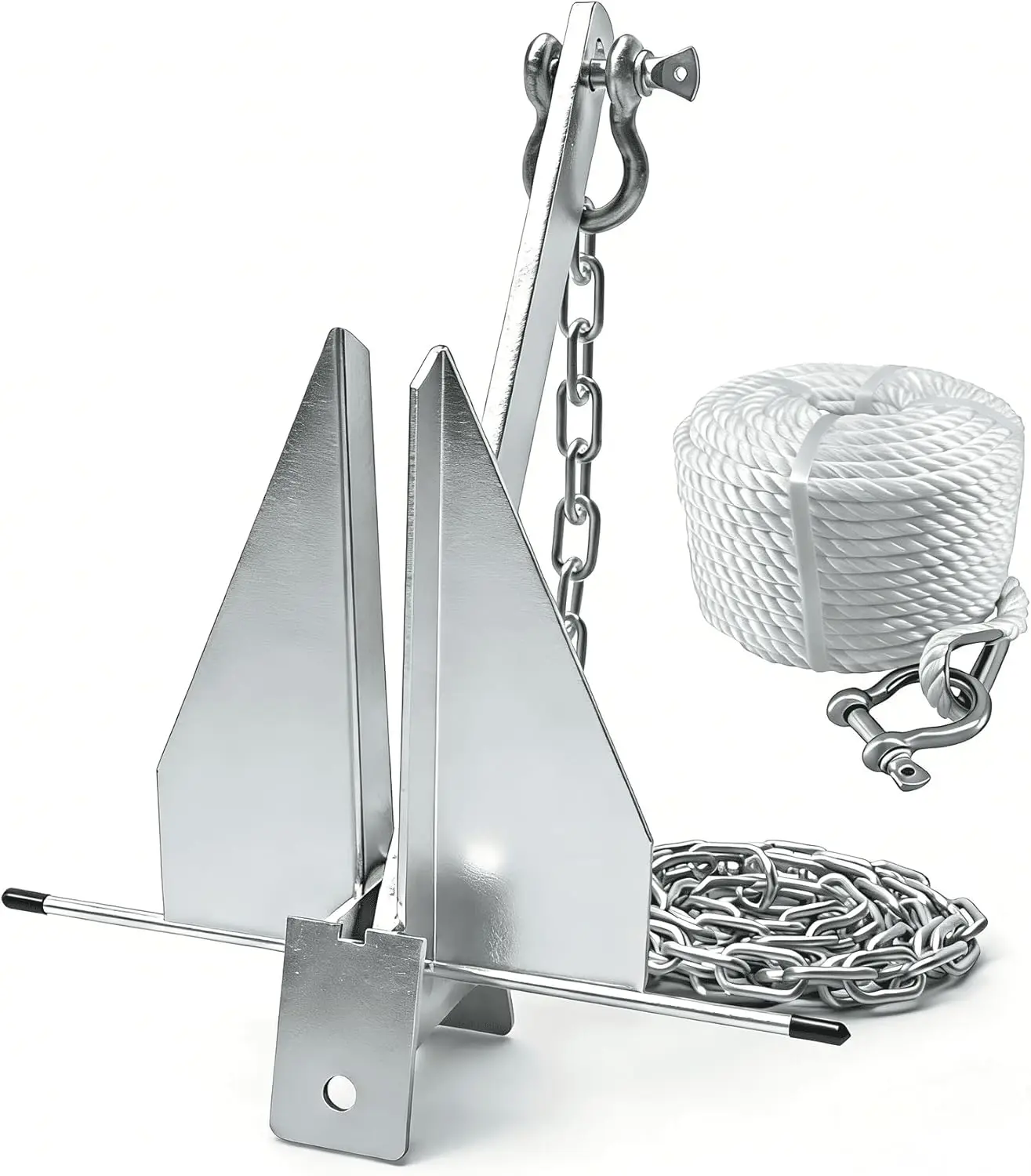 

Heavy Duty Boat Anchor Kit, 8.5 lb Fluke Anchor with Chain, Rope and Shackles, Galvanized Steel for 16-24 ft Boats, Pontoon, Fishing Boat