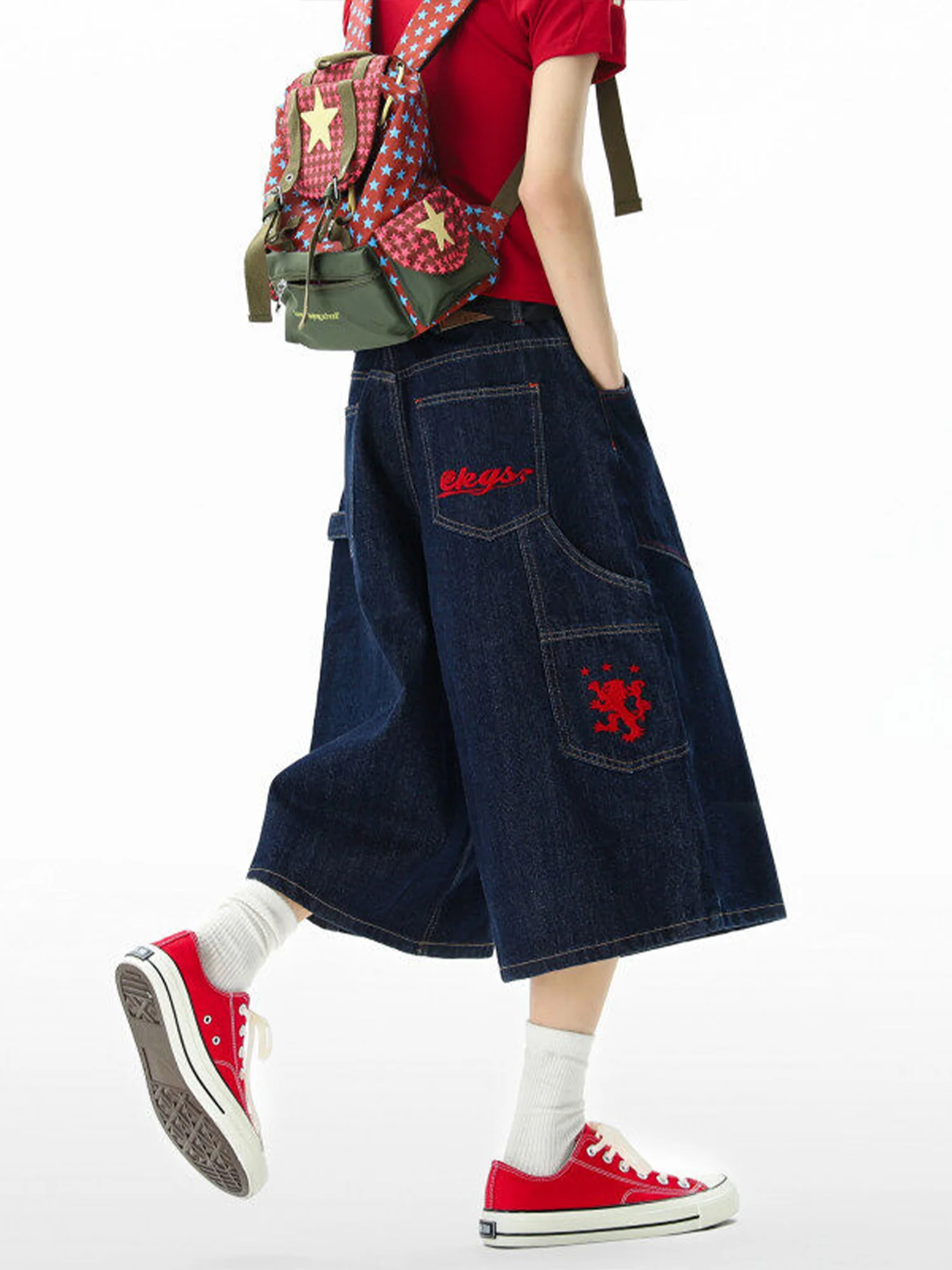 

American Sle Casual Loose Men's Denim Jeans Wide Leg Straight Casual 7/8 Length Trousers Faionable Summer Brand