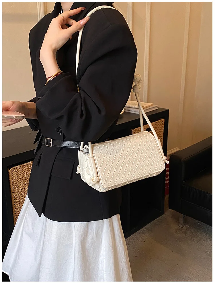 Bolso Bandolera Y2K para Mujer, Modelo LinJ2026, Tejido, de un Solo Hombro, Pequeño y Cuadrado, Bolso de Mano Moderno, Exclus...