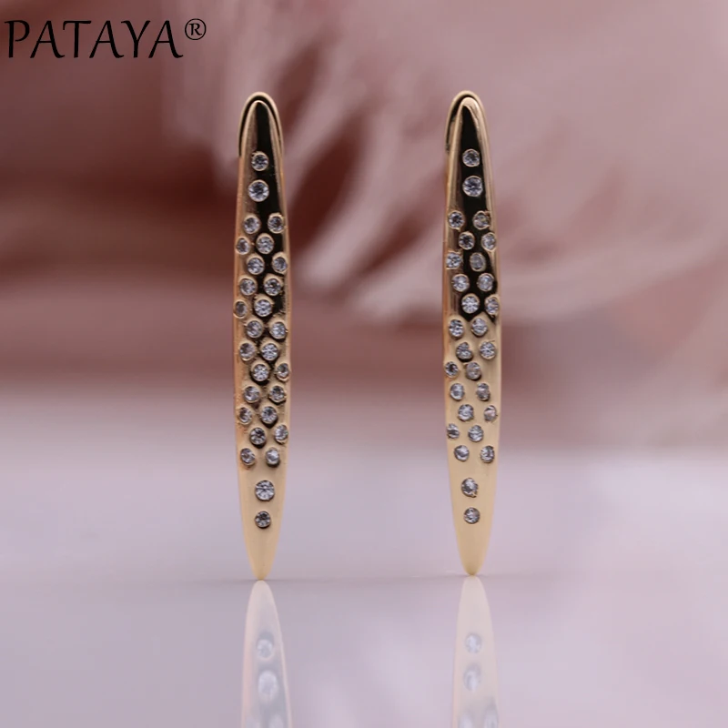 PATAYA New Micro-wax Inlay Natural Zircon Long Drop Earrings 585 Rose Gold Color Women Jewelry Fashion Daily Life Earrings