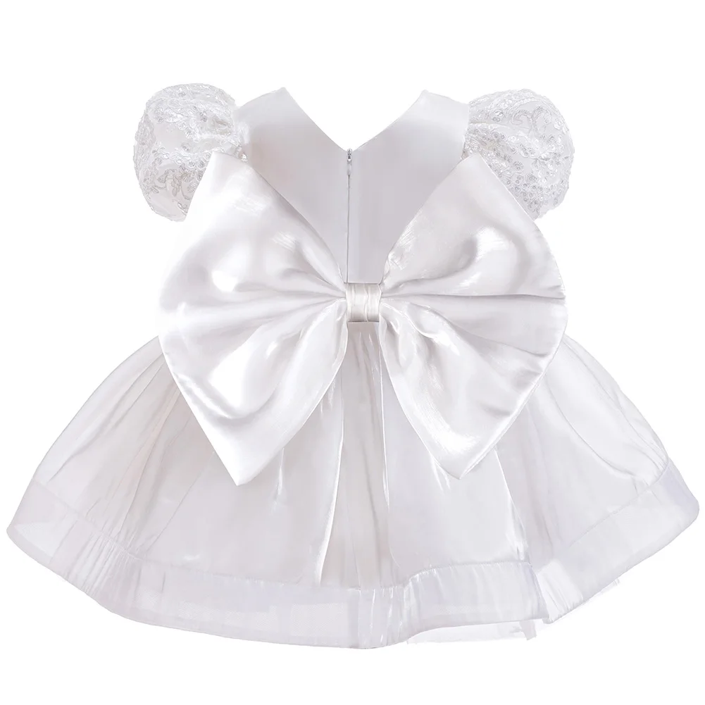 Birthday Flower Infant Baby Girl Dresses For Wedding White Princess Pageant Dress With Bonnet Toddlers Baptism Prom Gown