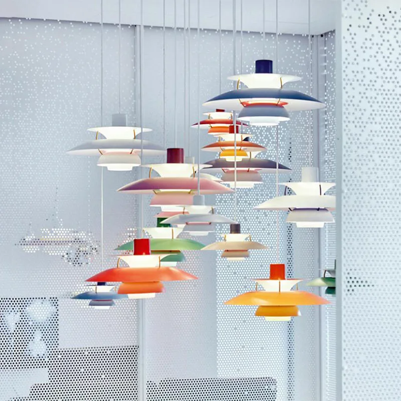 Nordic Design E27 LED Pendant Light Colorful Umbrella Shape Lustre Suspension Lamp for Living Dinging hoom Decoration Torch