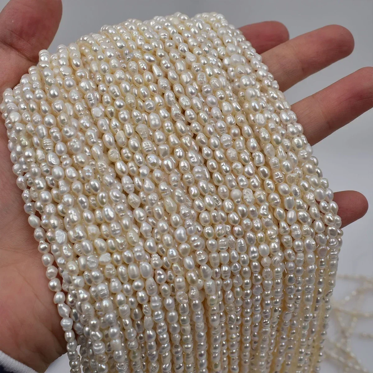 3-4mm AA Seedless Threaded Rice Shaped Freshwater Pearl Strands 35cm Tiny Real Pearls for Handmade Women Bracelet Necklace Craft