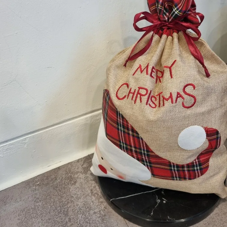 Large Christmas Gift Bag Drawstring Luxury Linen Packing Bag Elf Merry Christmas Accessories Xmas Decorations Goods photo review
