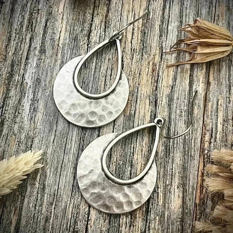 

Charm Women Earrings Silver Color Hammered Metal Hook Dangle Wedding Engagement Party Bridal Jewelry
