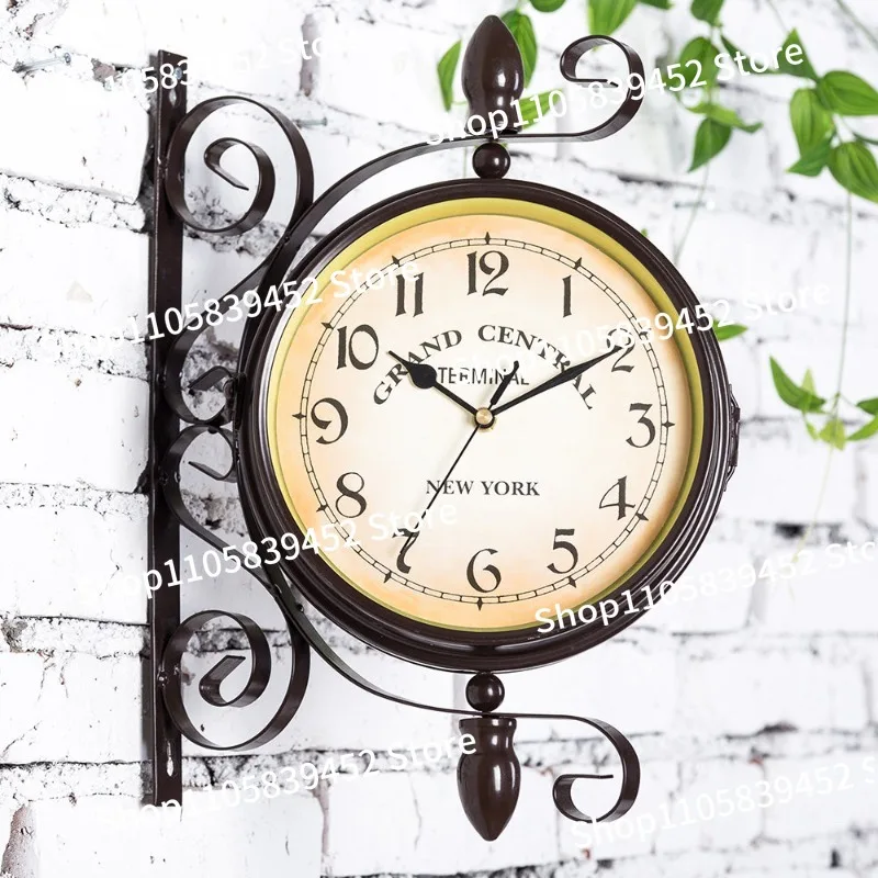 For wrought iron double-sided wall clock wall watch modern simple living room table decoration retro clock