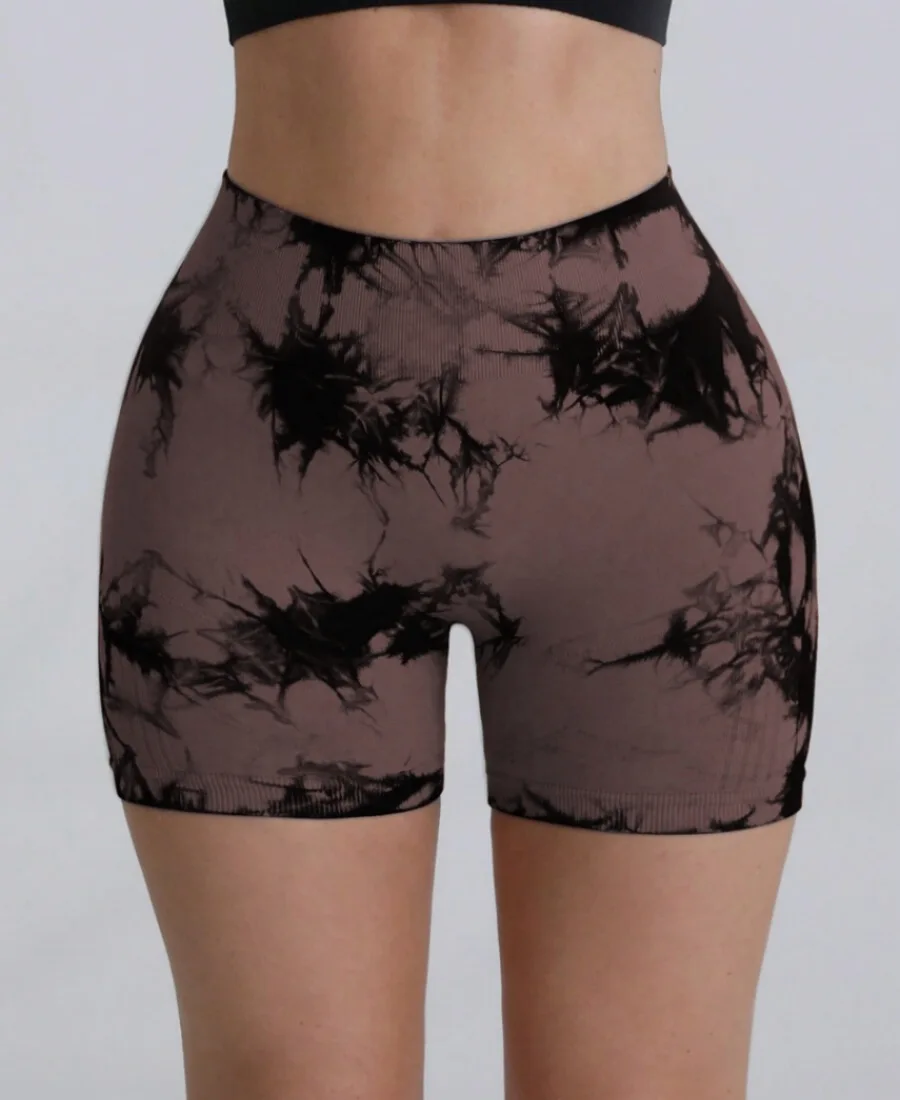 Plus Size Fit Tie Dye Yoga-Shorts für Damen, hohe Taille, pfirsichfarbener Po, Workout, eng, dehnbar, Fitness, Laufen, sportlich, modische Shorts – Detail 9