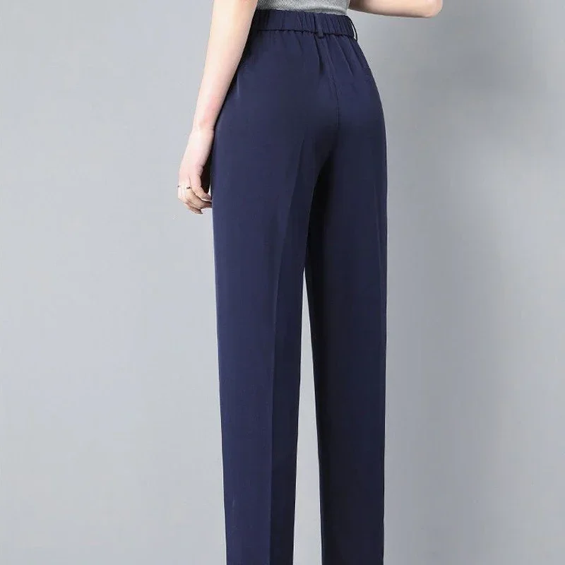 Pantalon Droit Coréen Solide avec Poches à lèvent pour Femme, Vêtement Fin de Caractère, à la Mode, Bureau, Affaires, Décontracté, Fermeture Éclair