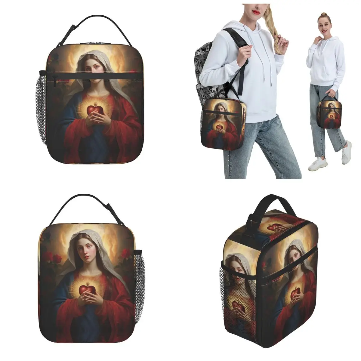 Immaculate Heart Of Mary Insulated Lunch Bag Catholic Holy Art Mother of Jesus Christ Food Box Portable Cooler Thermal Bento Box