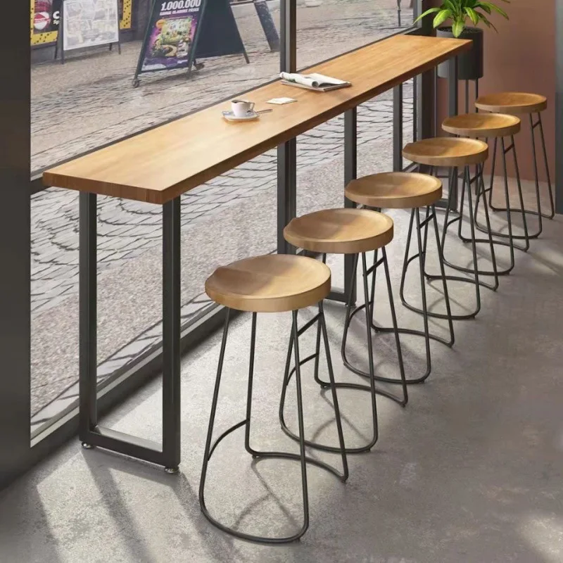 

Solid wood, bar table, casual, against the wall, long strip, household, tall foot, window, bar