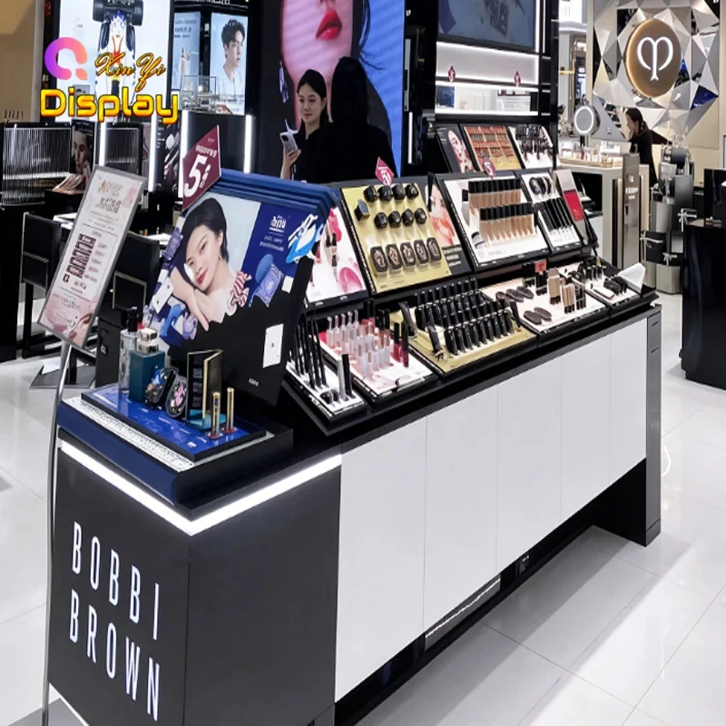 custom.Custom Cosmetic Display Rack with LED Lighting Stainless Steel Modern Design Cosmetic Shops-ODM OEM Serv