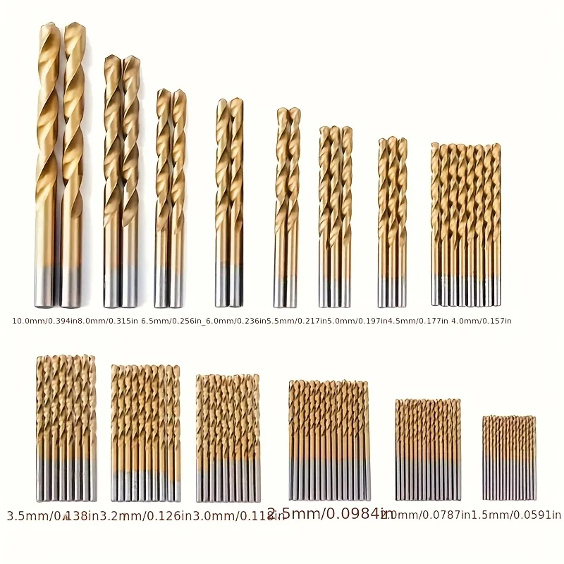 50-teiliges Titan-beschichtetes Hochgeschwindigkeits-Stahlbohrer-Set mit Sechskantschaft, Gerade und Spiralbohrer für Metall-, Holz- und Kunststoffbohrungen – Detail 6
