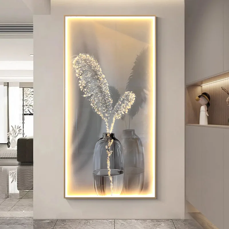 

Modern Luxury Feather LED Mural Light - Minimalist Vertical Hanging Decor for Corridor/Living Room | Art Wall Painting Lamp