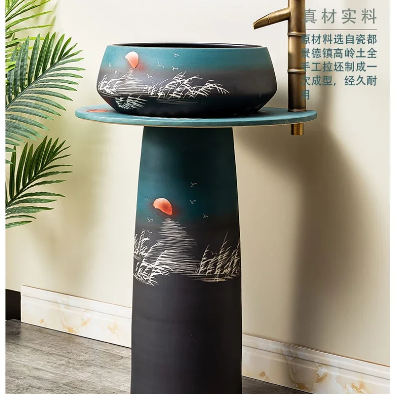 Ceramic column basin, bathroom floor-standing washbasin, integrated sink, household balcony column washbasin