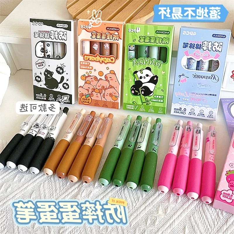 4Pcs Wholesale creative new cartoon anti-drop stationery gender-neutral pen novelty kapibara panda element student stationery