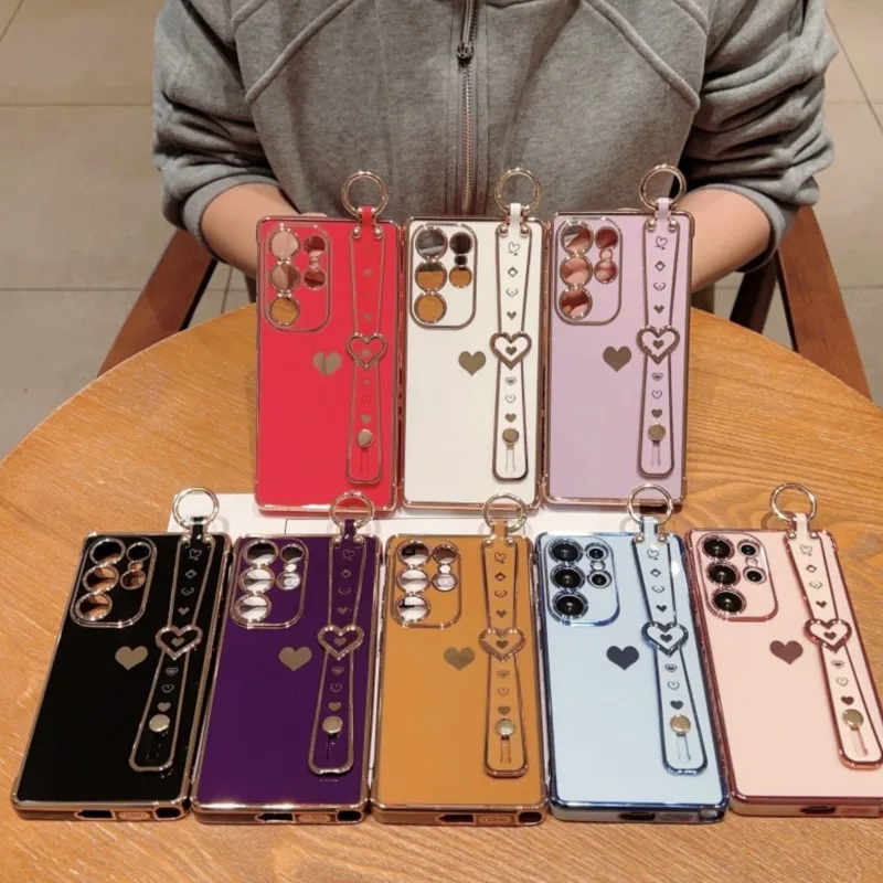 Love Heart Wrist Strap Case For Samsung Galaxy S26 S25 S24 S23 S22 S21 S20 Ultra FE Plus S25 S26 edge Premium Fashion Cases