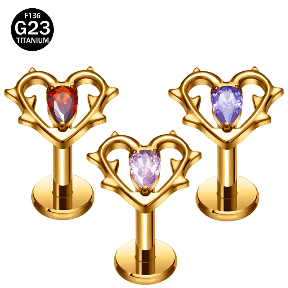 

ASTM F136 Titanium Zircon Paved Top Labret Lip Stud Ear Cartilage Tragus Helix Piercing Ear Studs Snug Body Jewelry Wholesale