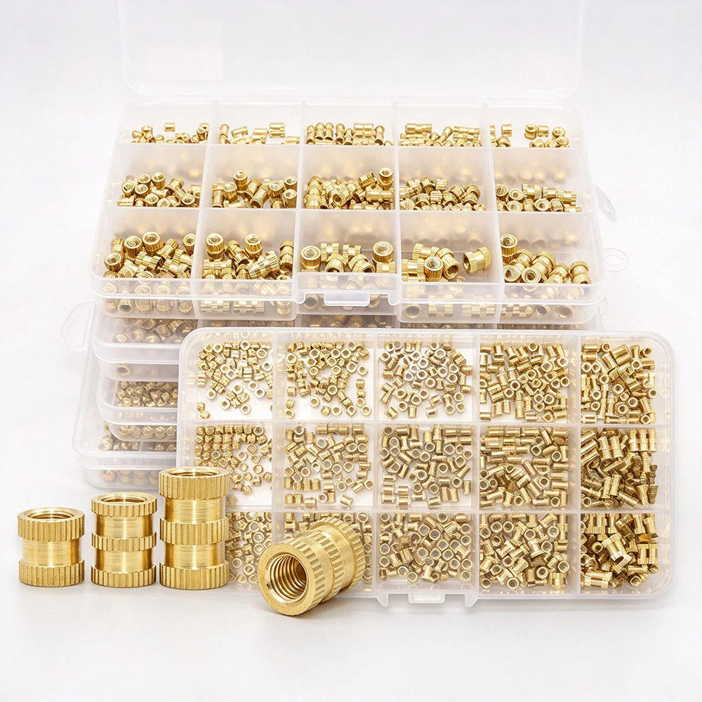 Brass Threaded Inserts Kit Knurled Injection Molding Nuts for 3D Print PETG Nylon ABS Plastics by Ultrasonic or Heat 1450-100Pcs