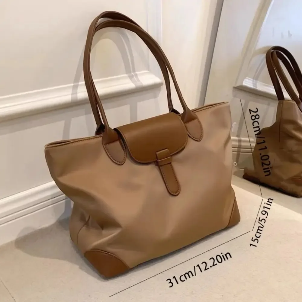 Student Casual Nylon Tote Bag Korean Style Lightweight Shoulder Bag with Zipper Large Capacity Office Worker Handbag