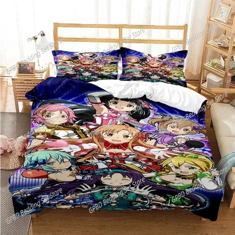 Fashion SAO Anime Art Print Three Piece Bedding Set Fashion Article Boys Or Adults For Beds Quilt Covers Pillowcases Bedding Set
