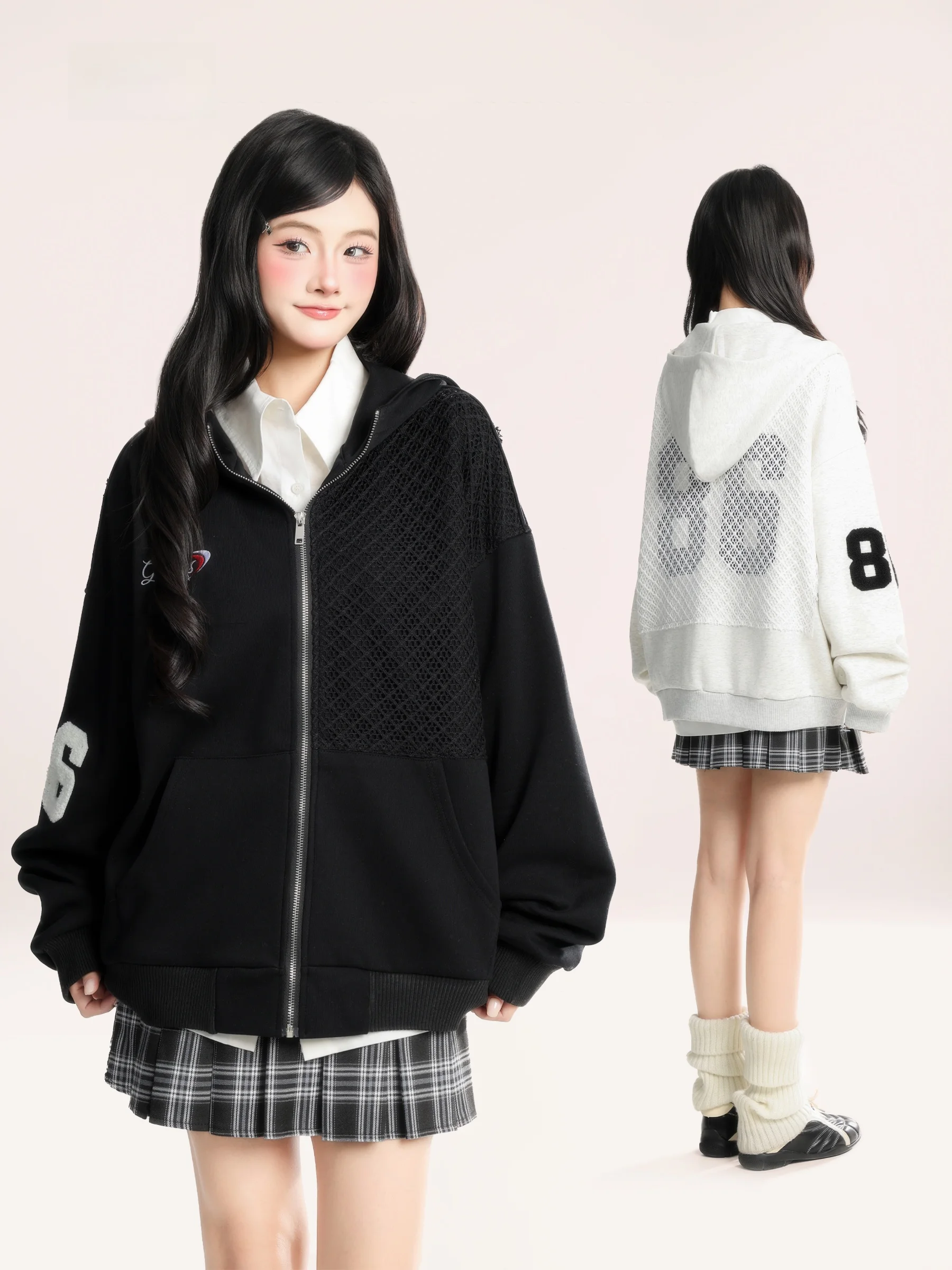 

American Retro Digital Print Hoodie Women's Loose Casual Spring Zipper Cardigan Jaet Trendy Commute Sle Long Sve