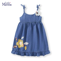 Little Maven Girls Dresses for Children Kids Clothes Summer Cartoon Short Sleeves Denim Skirt Children's Clothing Vestidos