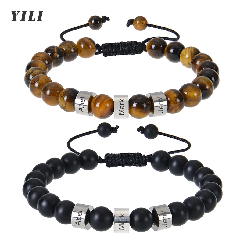 Personalized Beads Bracelets for Men Women Tiger Eye Stone Bracelets Custom Initial Name Bracelet Malachite Black Matte Bracelet