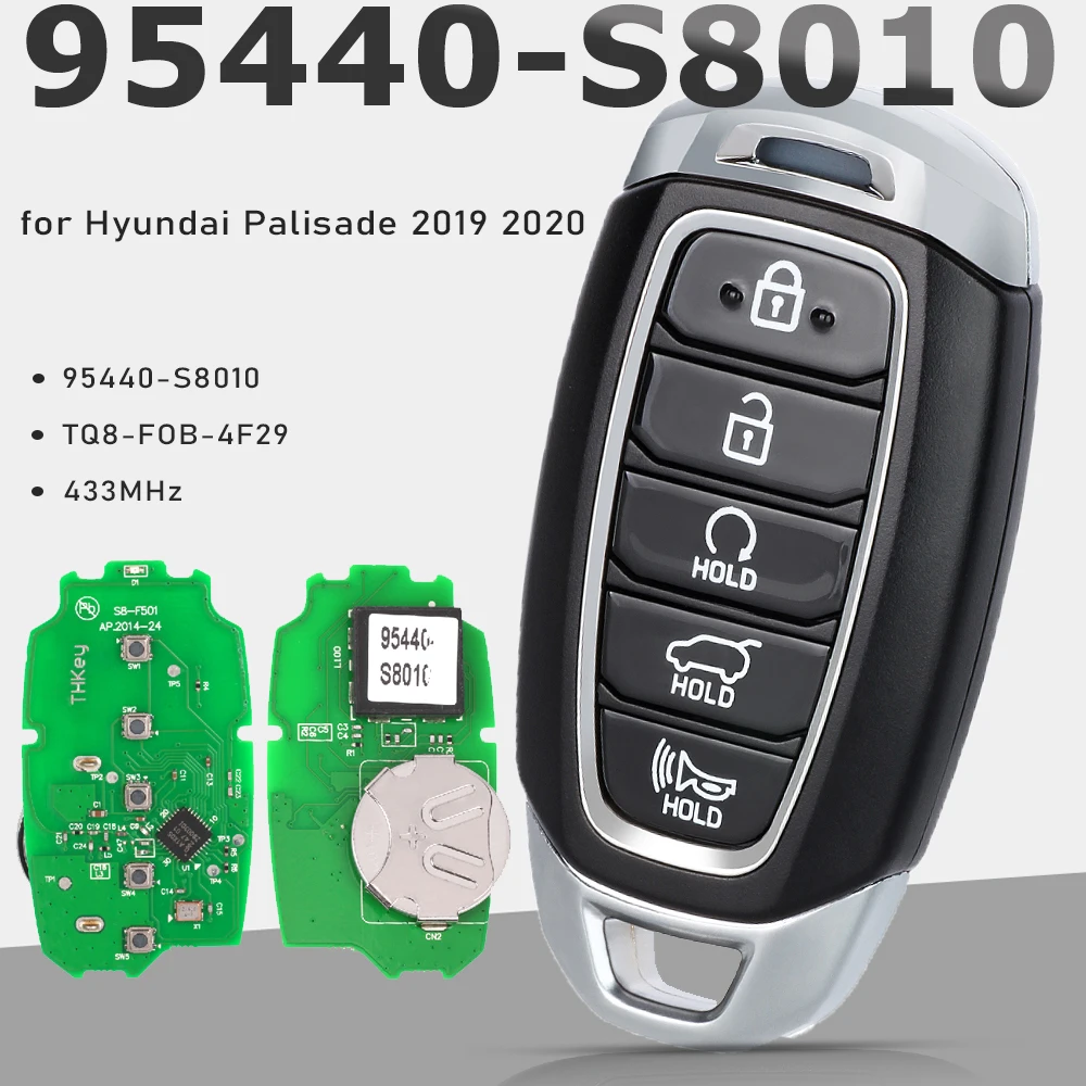 

KEYECU P/N: 95440-S8010, FCCID: TQ8-FOB-4F29, 433 МГц, интеллектуальный дистанционный брелок без ключа Go, 5 кнопок для Hyundai Palisade 2019 2020 2021