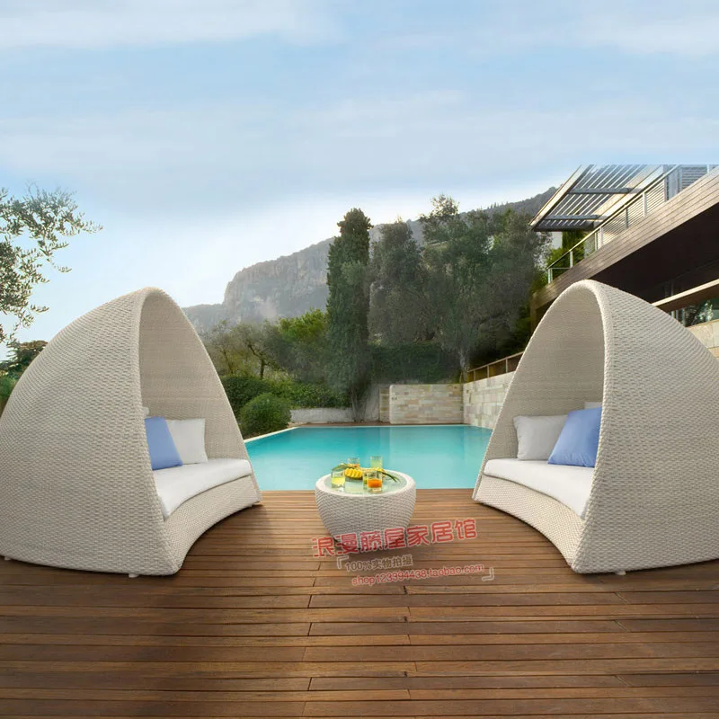 Outdoor bed, outdoor garden, patio, balcony, bed, sun bed, rattan chaise longue, bed, rattan furniture