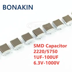 Condensador SMD de 5 piezas, 2220, 5750, 1UF, 2,2 UF, 4,7 UF, 10UF, 22UF, 47UF, 100UF, 10, 16, 25, 35, 50V, 100V, 250V, 500 V, 630V, X7R, X5R K = ± 10% M = ± 20%