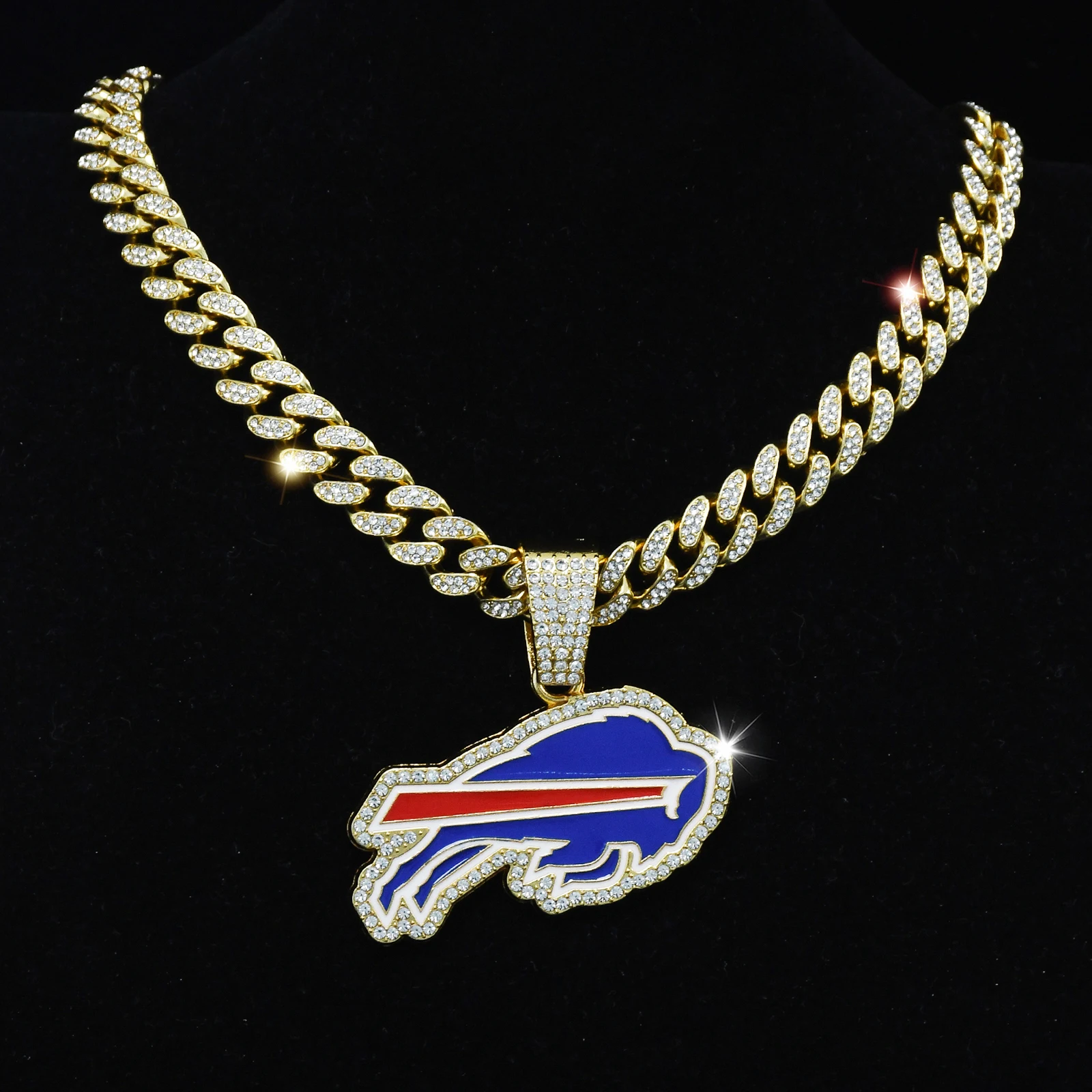 New Arrival Ruby Bills Necklace Dark Blue Oil-Dripping Bills Pendant Full Rhinestone Cuban Chain for Fans